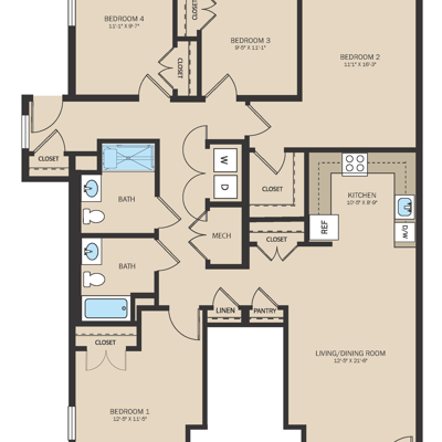 Unit M - 4 Bed, 2 Bath