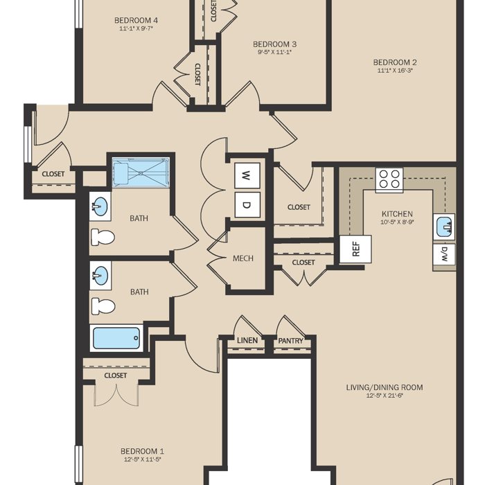 Unit M - 4 Bed, 2 Bath