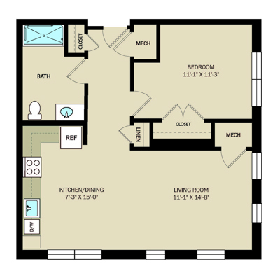 1 Bed 1 Bath