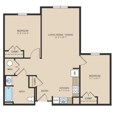 2 Bed 1 Bath