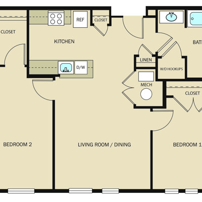 2 Bed 1 Bath