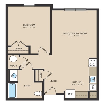 Unit A - 1 Bed 1 Bath