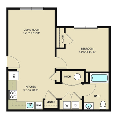 1 Bed, 1 Bath