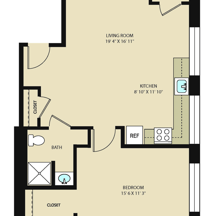 1E - 1 BR, 1 BA