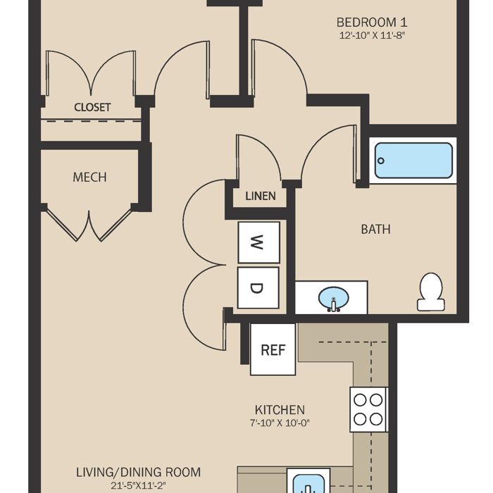 Unit C - 2 Bed, 1 Bath