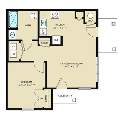 1 Bed 1 Bath - A