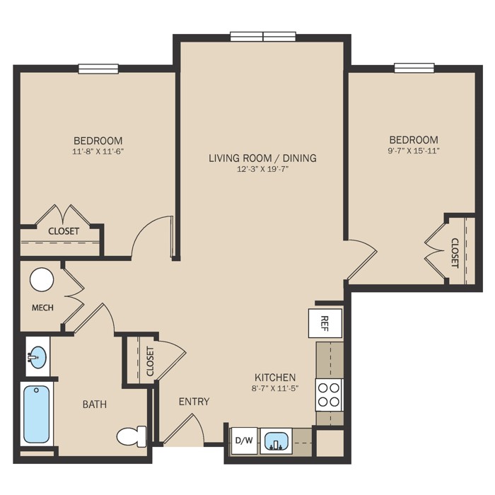 2 Bed 1 Bath