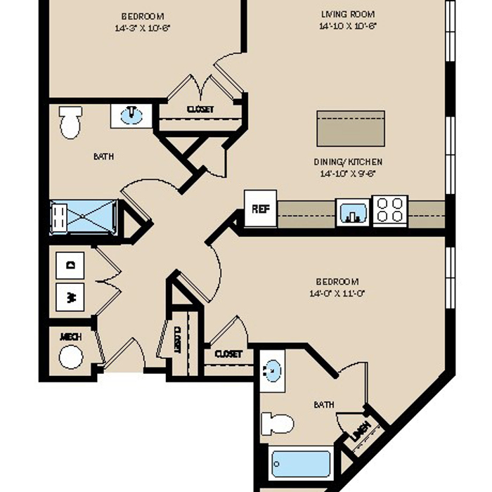 Unit 2K - 2 Bed 2 Bath