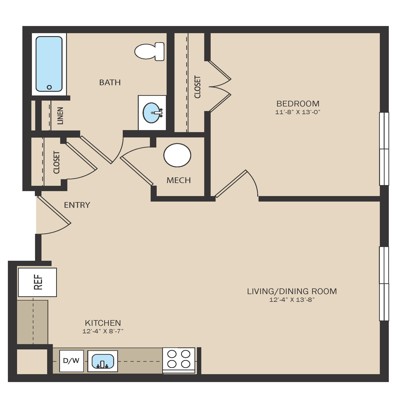 Unit C1 - 1 Bed 1 Bath