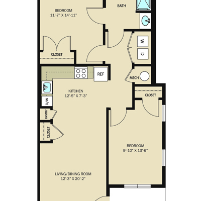 2 Bed 1 Bath - C